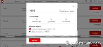 Vodafone Rs. 997 Prepaid Plan With 1.5GB Daily Data, Unlimited Calls, 180-Day Validity Launched