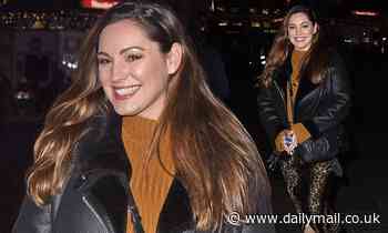 Kelly Brook nails casual chic in leather jacket and leopard print skirt as she departs Global Radio 