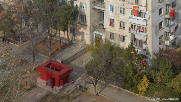 Pivoting red metal panels form walls of neighbourhood pavilion in Tbilisi