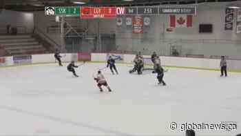 Saskatchewan Huskies goalie scores