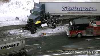 Man dies after three-truck collision on Highway 401 near Newcastle