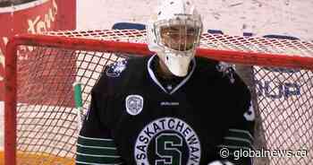 Saskatchewan Huskies goalie nets goal in shutout victory
