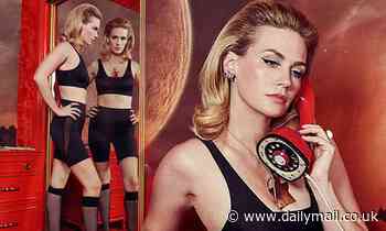 January Jones, 42,  has come a long way since her Mad Men days as she poses in racy black  intimates