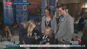 Stollery success story talks to Global News at Corus Radiothon