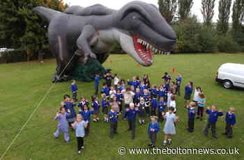 Dinosaur's Bolton Parish School visit is a ton of fun for pupils