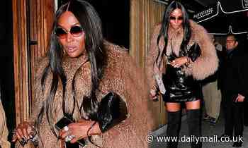 Naomi Campbell, 49, exudes style in a sequinned mini dress and chic fluffy jacket
