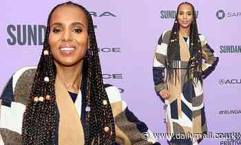Kerry Washington braves snowy Sundance in geometric print sweater dress at The Fight premiere