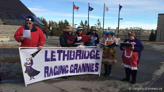 Raging Grannies take part in rally to defend Iran held at the University of Lethbridge