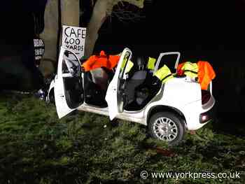 Woman cut free from car after it crashed into tree on A59 at Upper Poppleton