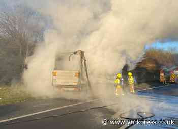 A1 northbound near Bramham reopens after van fire