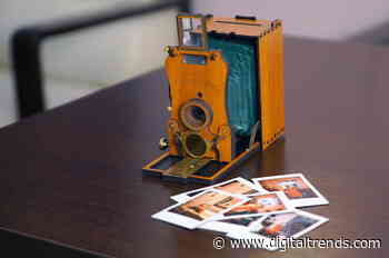 This classic bellows camera recharges with phone cord and spits out Instax film