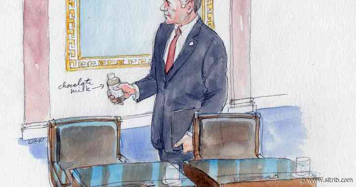 Sen. Mitt Romney downs BYU chocolate milk as impeachment trial drags on