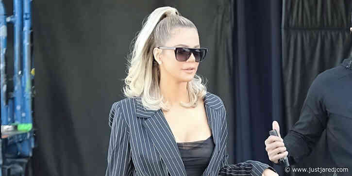 Khloe Kardashian Looks Cute in a Pinstripe Blazer While Filming at the Studio