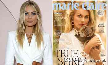 Elyse Knowles cuddles up to a baby koala on the cover of Marie Claire