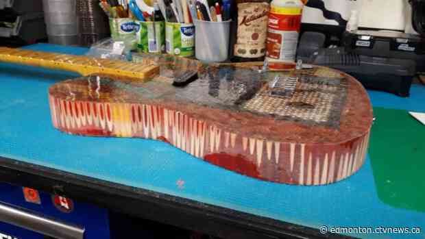 Edmonton man uses 1,400 pencil crayons to create working guitars