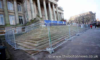 Bolton town hall steps fenced off for 'safety of the public' - The Bolton News
