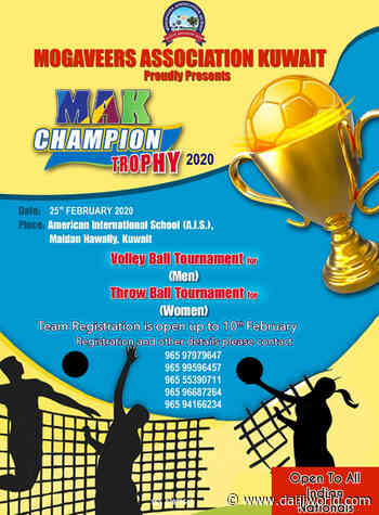 Kuwait: 'MAK Champion Trophy' volleyball, throwball tournament on Feb 25 - Daijiworld.com