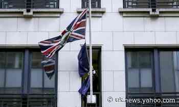 Union jack flies alone at UK's Brussels base as EU flag withdrawn