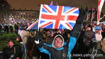 Celebrating crowds get the Brexit party started at Westminster