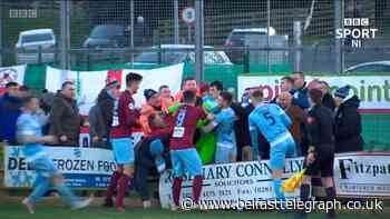 IFA to launch investigation as Warrenpoint goalkeeper brawls with Ballymena fans during cup tie