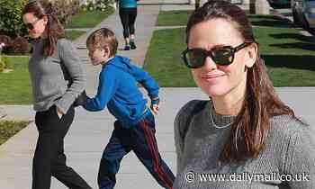 Jennifer Garner keeps things casual in grey knit sweater for mother-son Church outing with Samuel