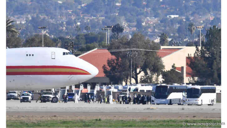 Tents set up as a coronavirus precaution at March Air Reserve Base in Riverside County