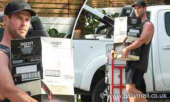 Chris Hemsworth with boxes of beer as he moves into $20m mansion - Daily Mail