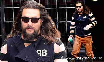 Jason Momoa wears eccentric ensemble and knee-high lace up boots in NYC after viral Super Bowl ad