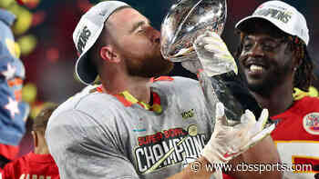 Chiefs' Travis Kelce used the Lombardi Trophy as a beer luge after winning Super Bowl LIV