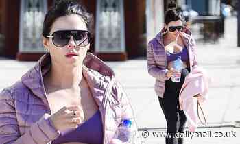 Pregnant Jenna Dewan steps out smiling from yoga class in a purple sports bra in Studio City