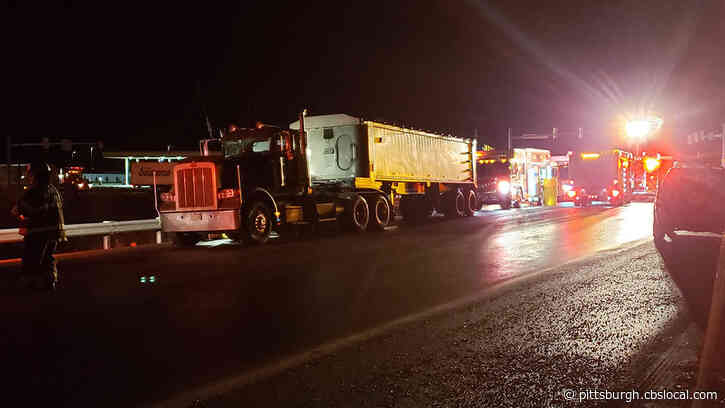 Hazmat Crews Clean Up Fuel Spill Following Tractor Trailer Accident On Route 22