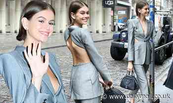 Kaia Gerber rocks backless silver suit after launching new capsule collection with Jimmy Choo