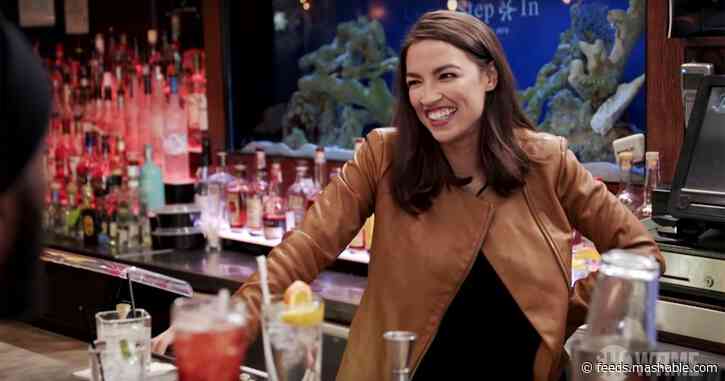 AOC returns to the Bronx with Desus and Mero, busts out her bartending skills