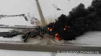 Fire keeping investigators away from train derailment in rural Sask.