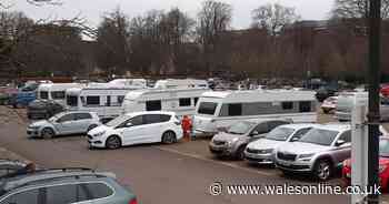 Traveller encampment set up in Sophia Gardens car park in Cardiff
