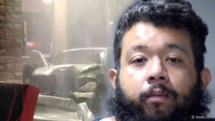 VIDEO: Man arrested after crashing into Mesa gas station, abandoning puppies in burning car