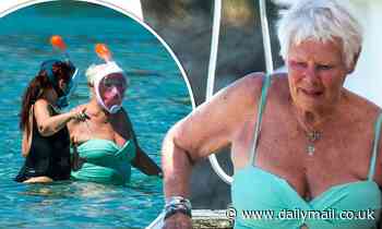 Judi Dench dons an aquamarine swimsuit as she goes snorkelling with daughter Finty in Barbados