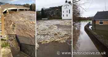 River Tyne bursts its banks in Northumberland as Storm Ciara causes havoc and flooding across the UK