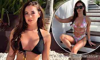 TOWIE's Courtney Green exhibits her ample cleavage and taut midriff in skimpy bikinis