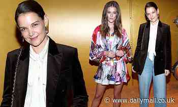 Katie Holmes is business chic in velour blazer while Nina Agdal stands out in VERY flashy mini dress