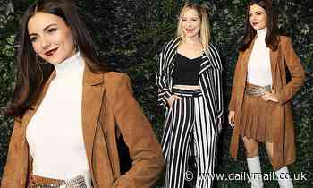 Victoria Justice goes southwest chic in brown suede with Jenny Mollen at Alice + Olivia NYFW show