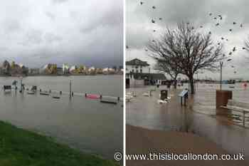 Further flood alerts in place after high tides surge along the Thames