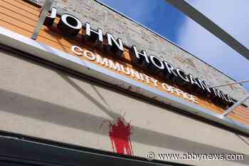 John Horgan’s MLA office hit with red paint amid pipeline protests