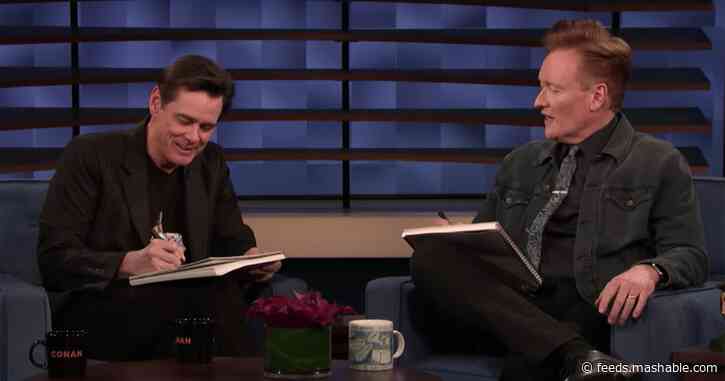 Jim Carrey and Conan sketch each other mid-interview, with glorious results