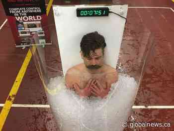 Firefighter ramps up rooftop camp out with ‘ice coffin’