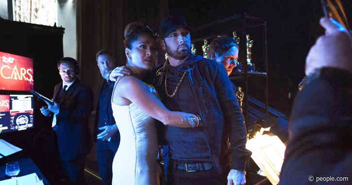 Salma Hayek ‘Impulsively’ Hugged Eminem at the Oscars After Spilling Water All Over Him