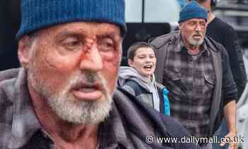 Sylvester Stallone is bloodied and bruised on the set of his upcoming superhero film Samaritan