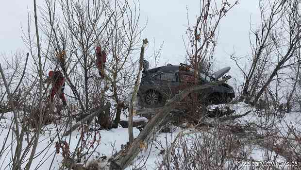 Driver abandons car after crashing down embankment towards Bow River
