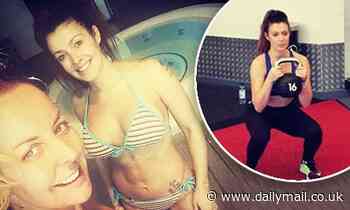 Kym Marsh, 43, displays her incredible physique in a striped bikini during gym and spa day