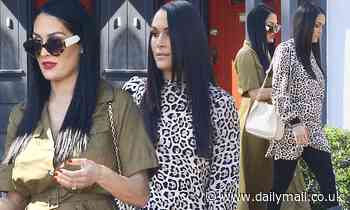 Nikki Bella and sister Brie head out for lunch in Los Angeles while flaunting twin baby bumps